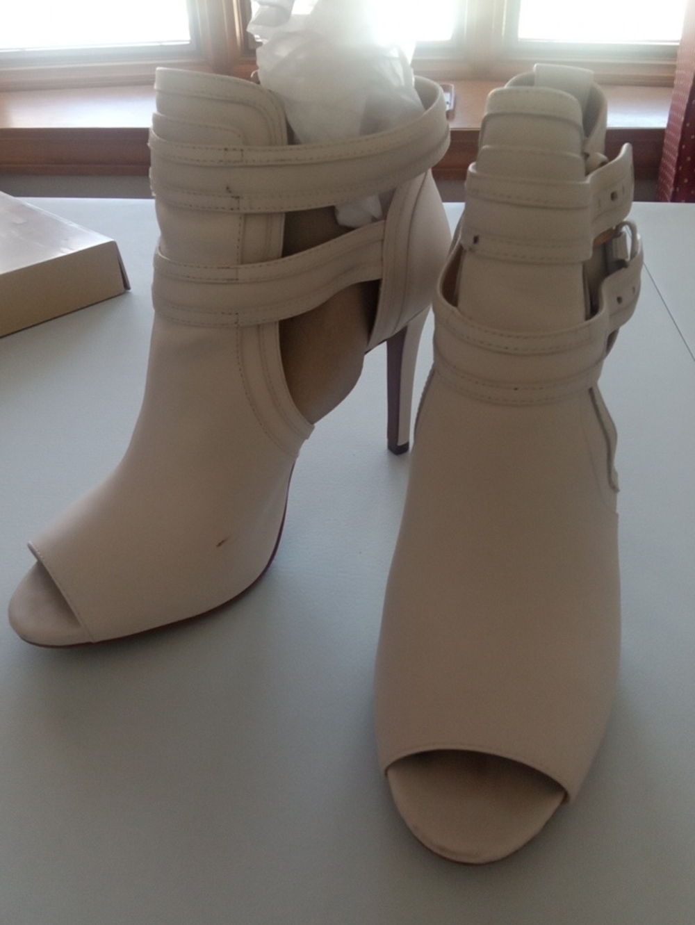 Michael Kors Cream Peep-Toe Strappy Ankle Heels